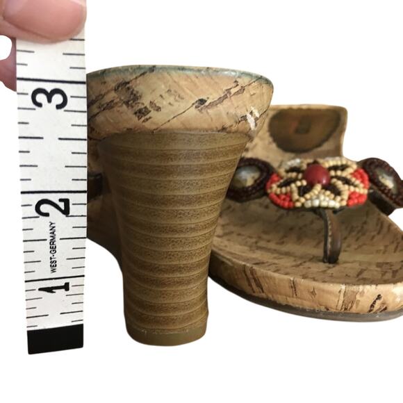 Unlisted Orange Brown Tan beaded Top with Bling cork sandals 7.5M 3 inch wedge - Picture 11 of 16